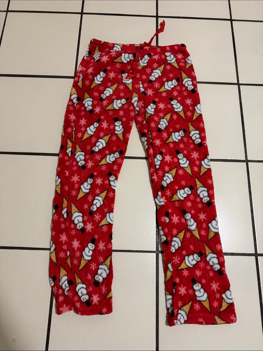Women Red Fleece Snowman Pajama Pants